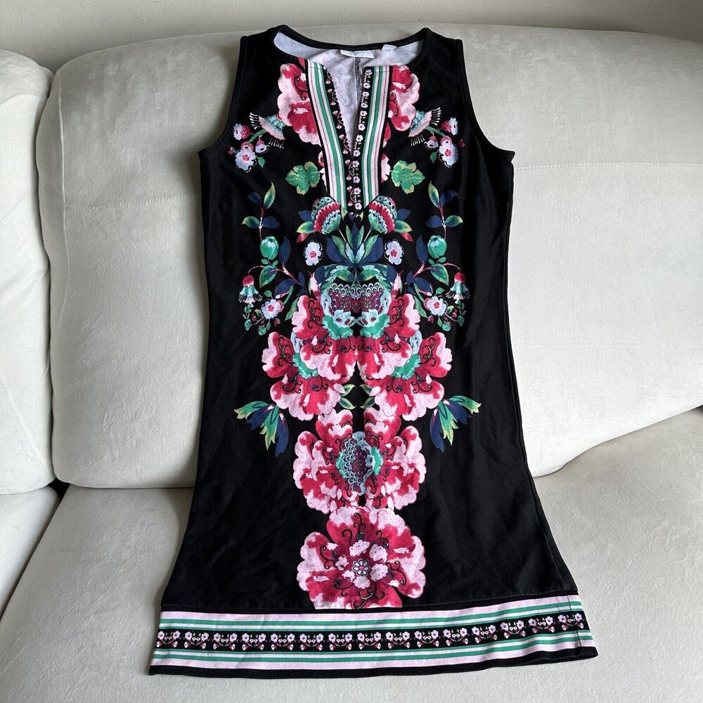 New York & Company Black Floral Stretchable Sheat Dress Size S B11